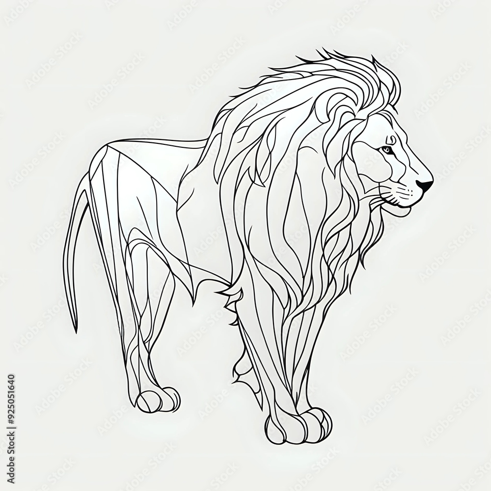 Fototapeta premium Lion image, vector illustration. Sketch, icon design. Animal, continuous line drawing. Isolated on white background, black and white minimalistic style, created with AI