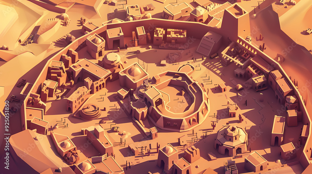 Drone view of Desert city ,vector image style Drone view of Desert city ,vector image style