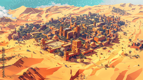 Drone view of Desert city ,vector image style