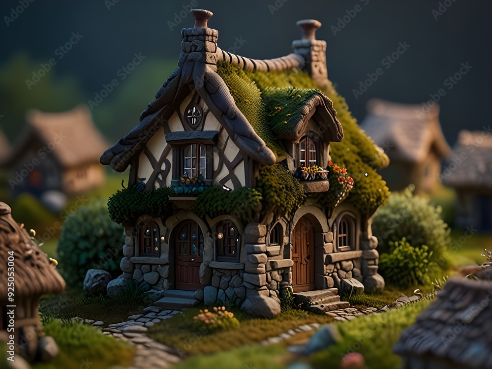 Fototapeta premium a fairy , tiny miniature village of rustic Irish cottages