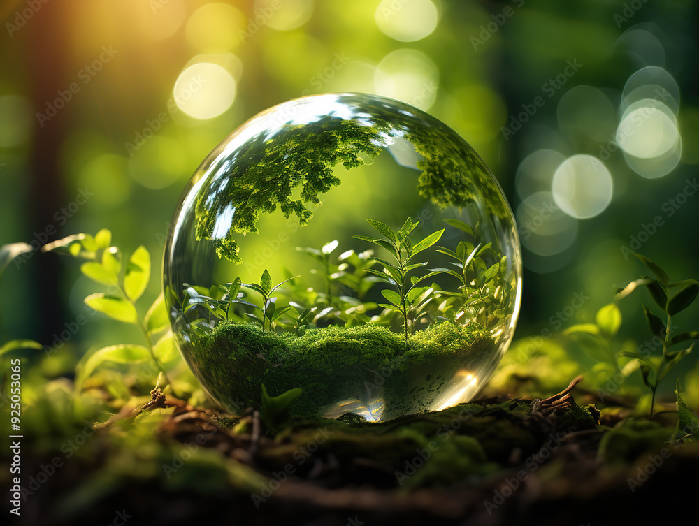 A glass ball with a sunset on the background A glass ball with a sunset on the background