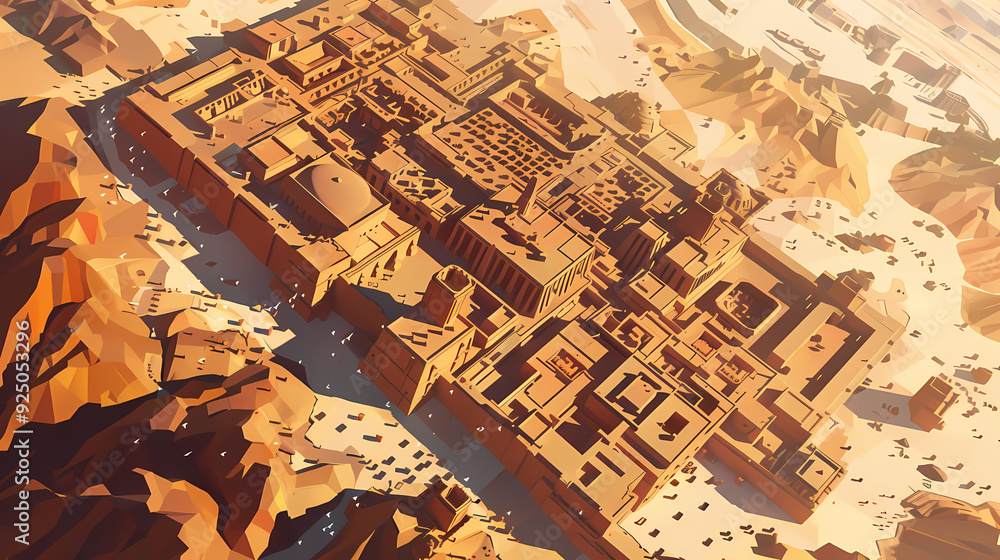 Naklejka premium Drone view of Desert city ,vector image style