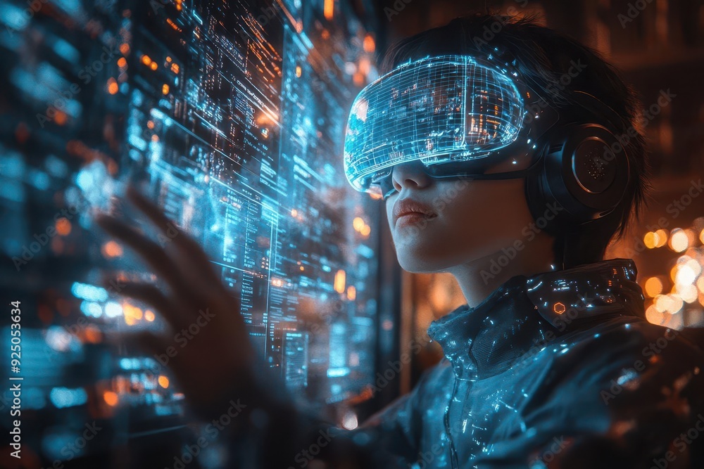 data scientist in augmented reality workspace manipulating 3d holographic charts ai assistant surrounded by floating algorithms and glowing data streams data scientist in augmented reality workspace manipulating 3d holographic charts ai assistant surrounded by floating algorithms and glowing data streams