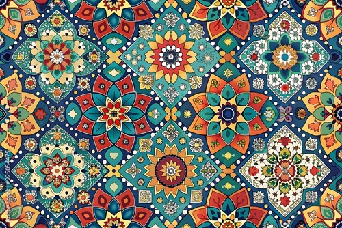 Vibrant Floral Pattern Colorful Mosaic Design Intricate Shapes Textures Artistry