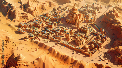 Drone view of Desert city ,vector image style