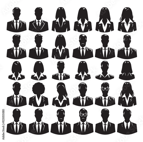 Business avatars set silhouette vector illustration