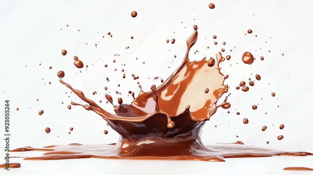 Chocolate splash creating a dynamic pattern against a white background Chocolate splash creating a dynamic pattern against a white background