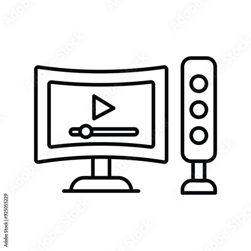 home theater line icon with white background vector stock illustration