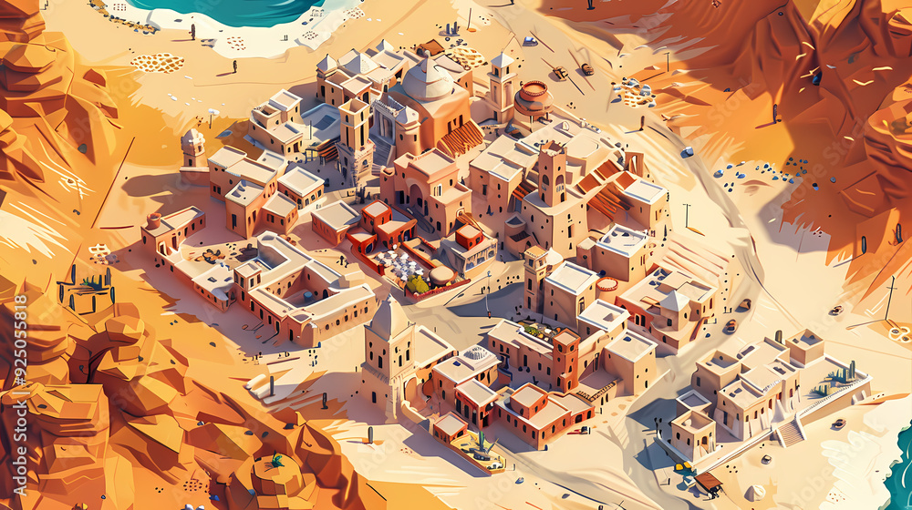 Drone view of Desert city ,vector image style Drone view of Desert city ,vector image style