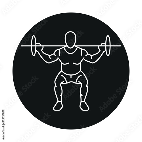 Barbell squat exercise line icon. Vector isolated element.