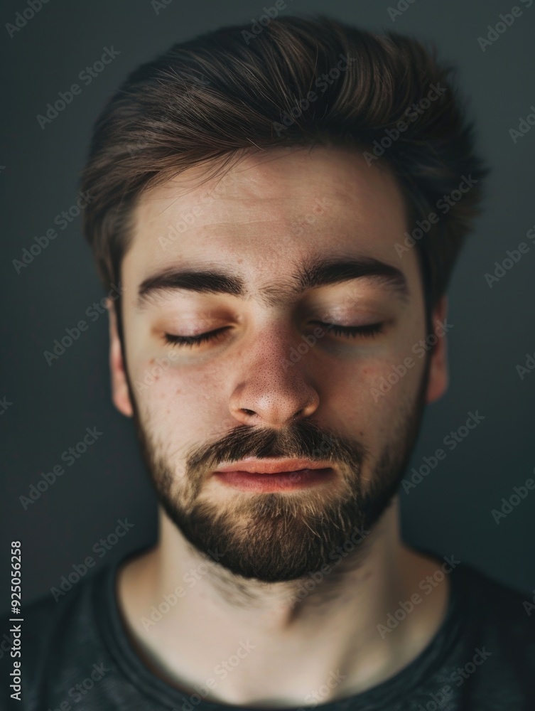 A man with his eyes closed, appearing to be in a state of sleep or relaxation. A man with his eyes closed, appearing to be in a state of sleep or relaxation.