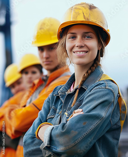 A cheerful construction worker, hard hat on, flashes a genuine smile on Labor Day, symbolizing the dedication and hard work of laborers everywhere.