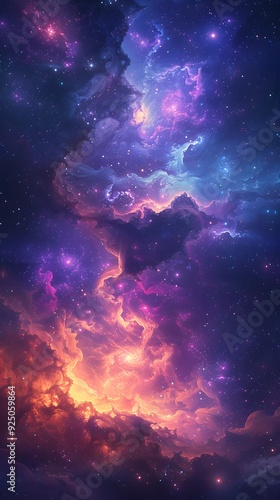 Cosmic Nebula with Stars and Galaxy.