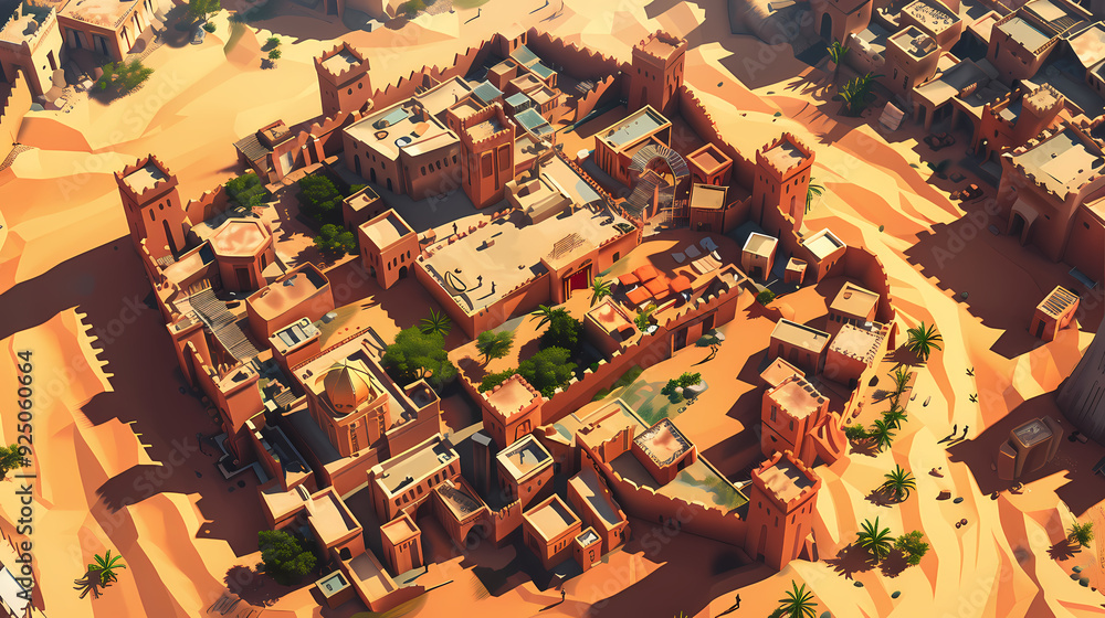 Fototapeta premium Drone view of Desert city ,vector image style