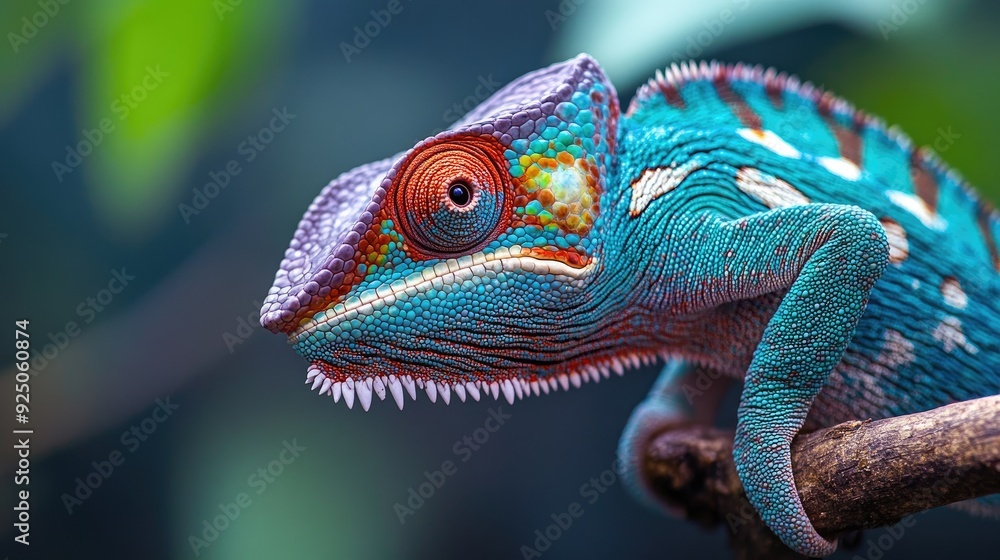 Close-up of a chameleon with its eyes moving independently, perched on a branch, showcasing its unique camouflage abilities. Close-up of a chameleon with its eyes moving independently, perched on a branch, showcasing its unique camouflage abilities.