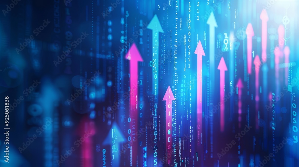 Stock market success and growth concept. Glowing blue and pink arrows pointing up as a symbol of financial success. Business chart or technology graph. Glowing diagram. Stock market success and growth concept. Glowing blue and pink arrows pointing up as a symbol of financial success. Business chart or technology graph. Glowing diagram.