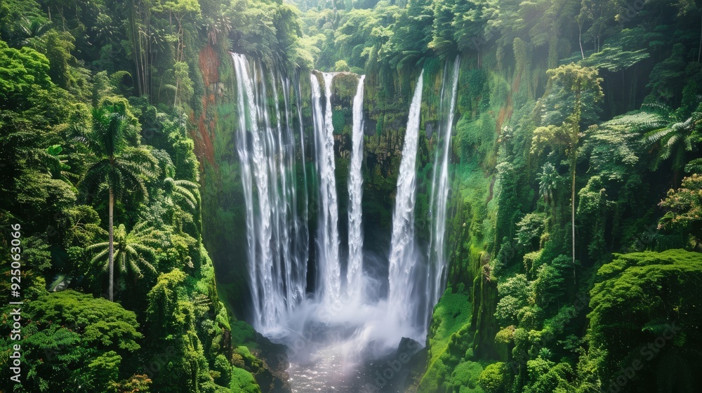 Majestic Waterfall Cascading Through Lush Rainforest Majestic Waterfall Cascading Through Lush Rainforest