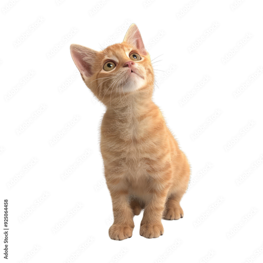 Adorable orange tabby kitten looking up with big curious eyes. Adorable orange tabby kitten looking up with big curious eyes.