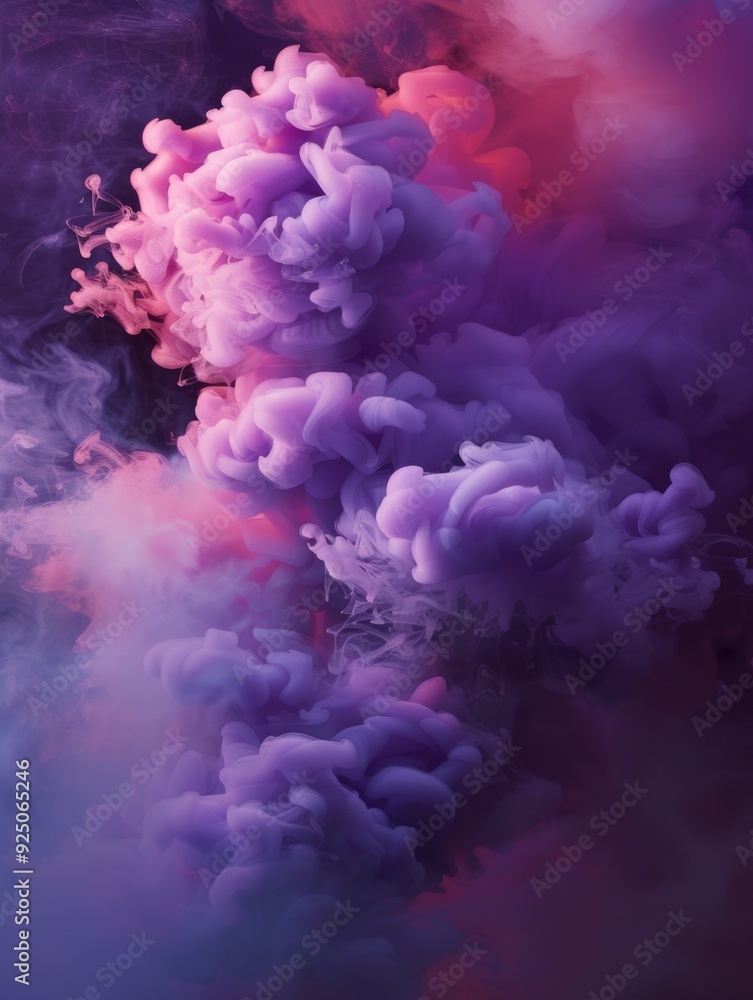 Fototapeta premium Purple clouds against gray sky. Artistic smoke or fluffy cloud vapor