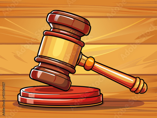 cartoon vector illustration of gavel, isolated background, law and justice