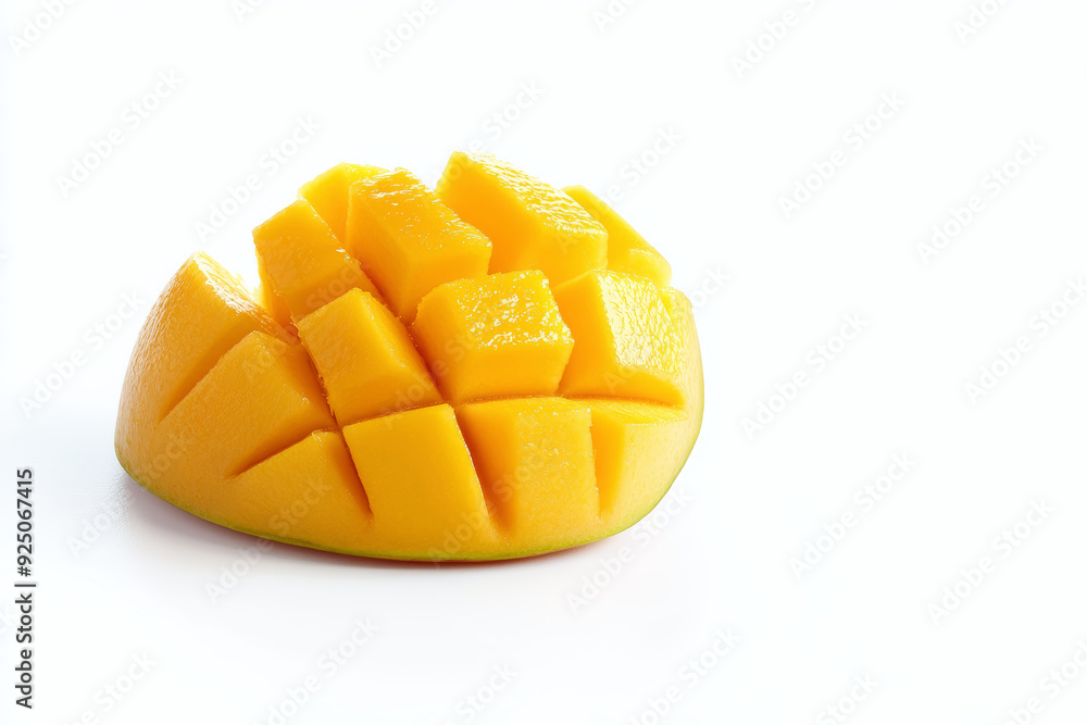 Fresh organic sliced juicy mango fruit on white background. Fresh organic sliced juicy mango fruit on white background.