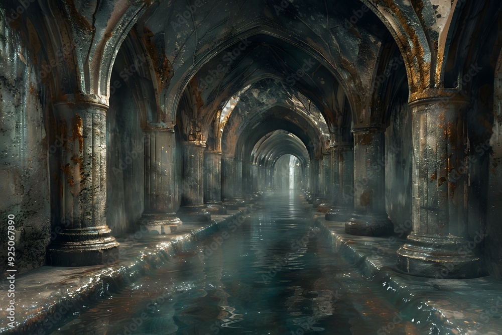 Mysterious Waterway Through Old Columns. Mysterious Waterway Through Old Columns.