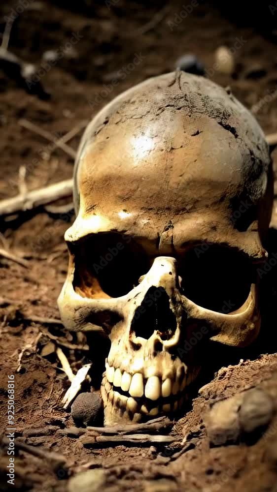 Skull Partially Buried in Dirt, with a Slight Dusting of Soil Skull Partially Buried in Dirt, with a Slight Dusting of Soil