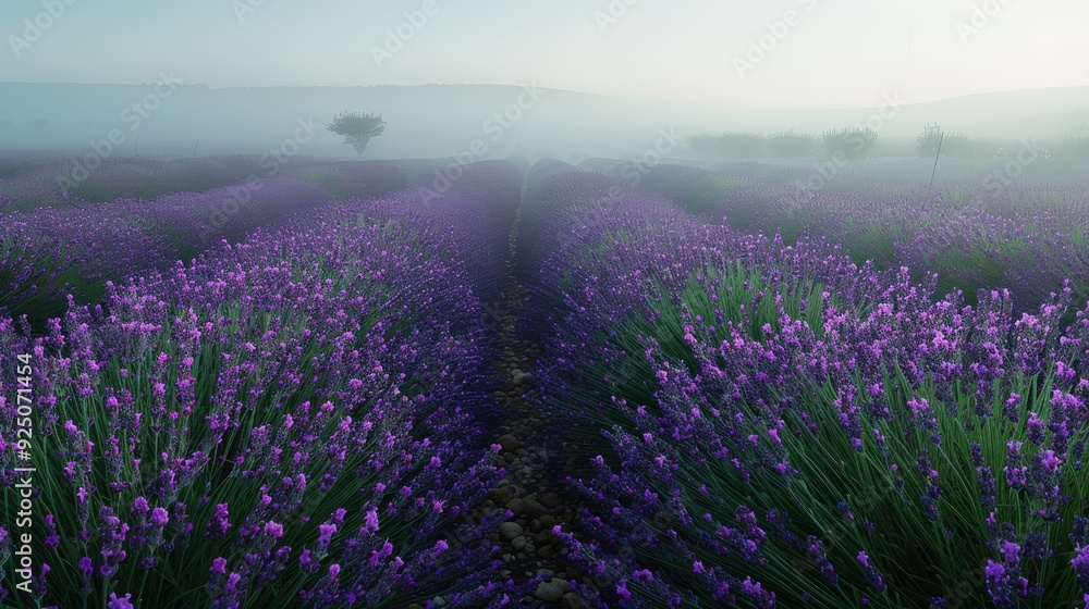 Fototapeta premium Lavender Field in Morning Mist