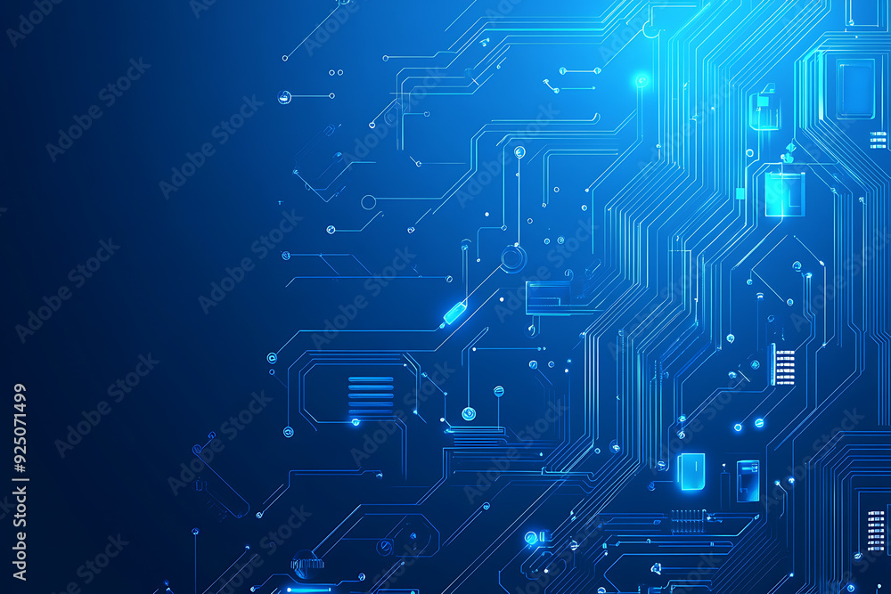 Futuristic vector illustration of a blue circuit board with intricate digital tech elements, perfect for advanced technology backgrounds. Futuristic vector illustration of a blue circuit board with intricate digital tech elements, perfect for advanced technology backgrounds.