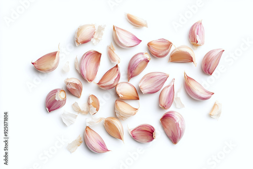 Fresh organic garlic cloves isolated on white background.