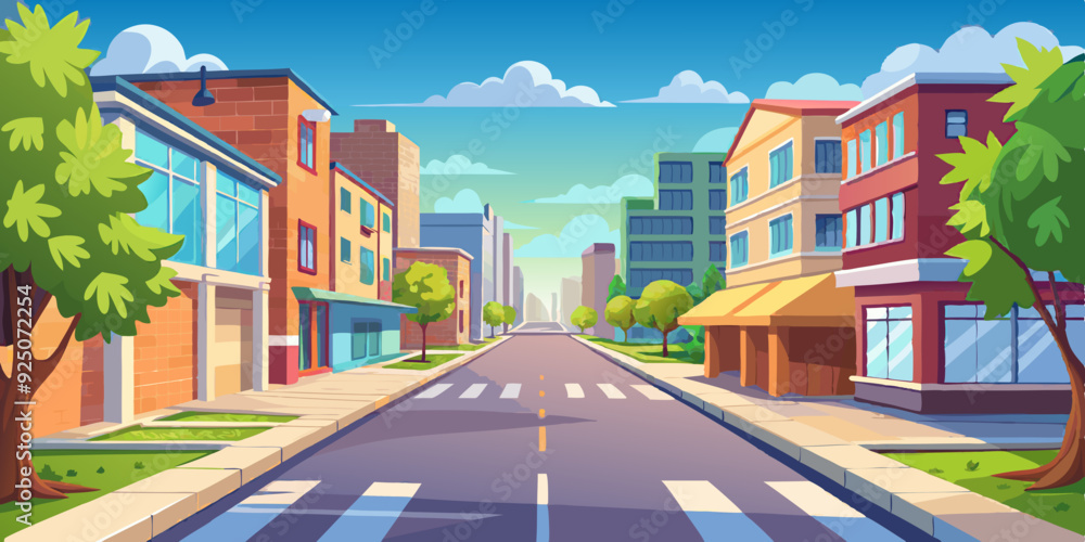 Naklejka premium Empty city street. Landscape of a block with residential buildings in sunny summer weather. Panorama 