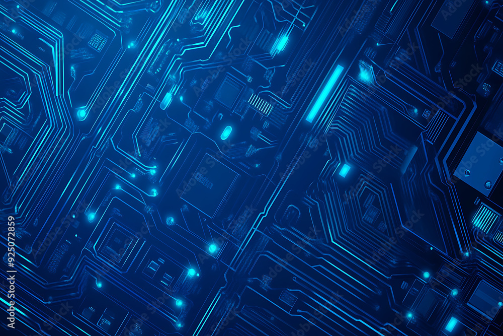 Futuristic vector illustration of a blue circuit board with intricate digital tech elements, perfect for advanced technology backgrounds. Futuristic vector illustration of a blue circuit board with intricate digital tech elements, perfect for advanced technology backgrounds.