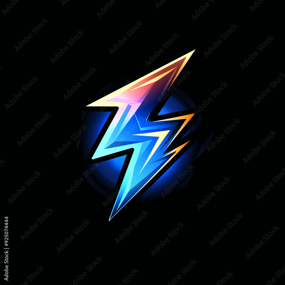 Logo style illustration of a lightning bolt on black background. Logo style illustration of a lightning bolt on black background.