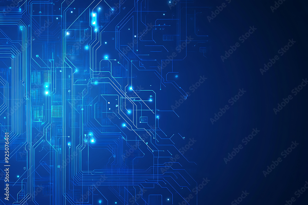 Futuristic vector illustration of a blue circuit board with intricate digital tech elements, perfect for advanced technology backgrounds. Futuristic vector illustration of a blue circuit board with intricate digital tech elements, perfect for advanced technology backgrounds.