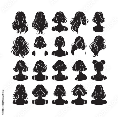 women wigs hairstyle silhouette vector illustration