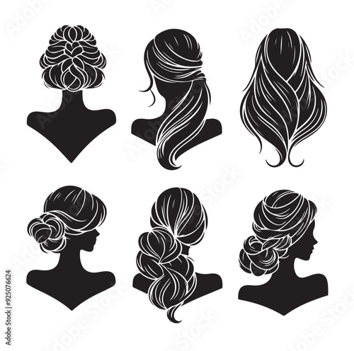 women wigs hairstyle silhouette vector illustration