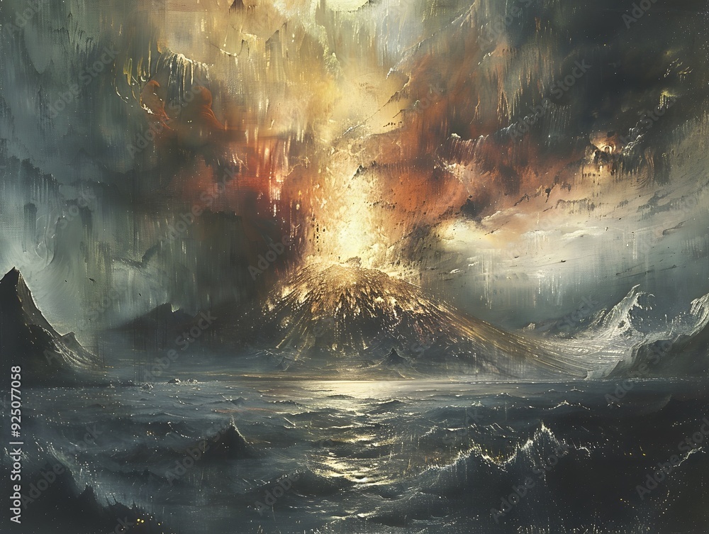 Volcanic Eruption Over a Dark Sea. Volcanic Eruption Over a Dark Sea.