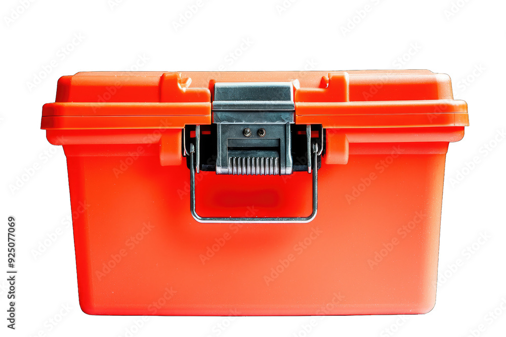Toolbox with metal latch isolated on white background Toolbox with metal latch isolated on white background