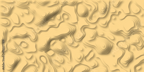 3D Woodcut Stylized Brown woody topographic contour scheme and terrain. Abstract lines or wavy backdrop background. Topography grid map. Geographic line mountain relief. Contour map background.