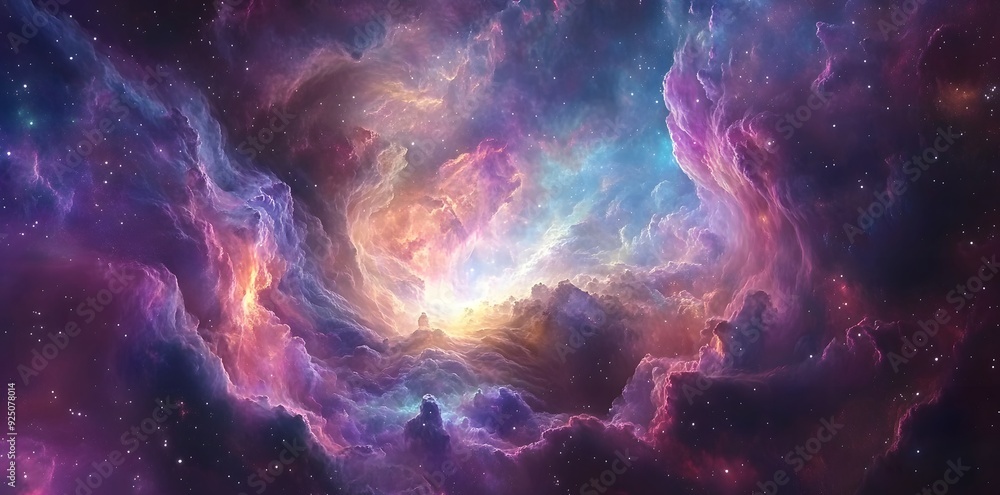 Fototapeta premium Colorful space galaxy cloud nebula. Stary night cosmos. nebula and galaxies in space. seamless looping virtual video animation background. Generative AI