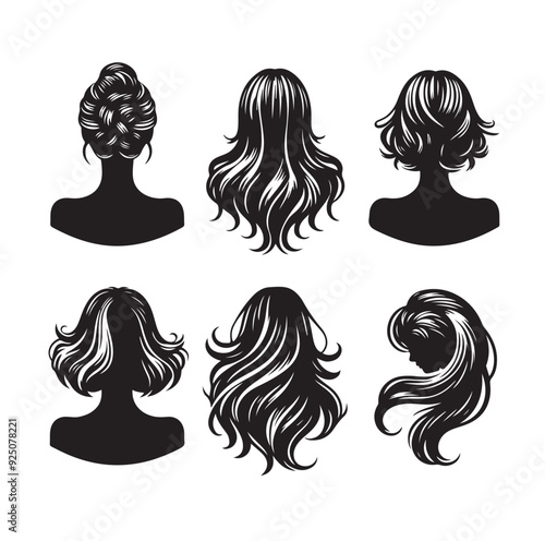 women wigs hairstyle silhouette vector illustration