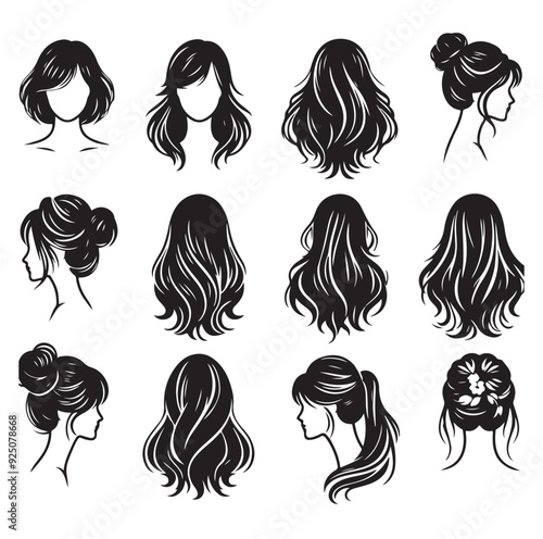 women wigs hairstyle silhouette vector illustration