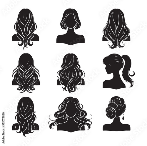 women wigs hairstyle silhouette vector illustration