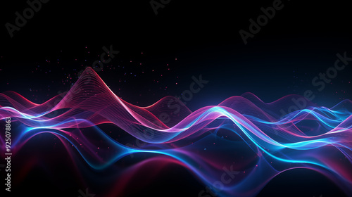 Floating 3d analog digital geometrical waves in blue and purple color