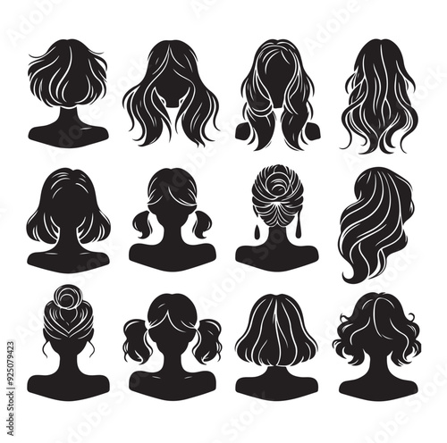 women wigs hairstyle silhouette vector illustration