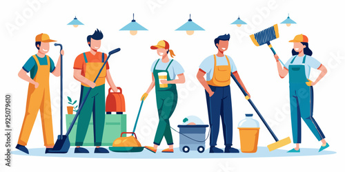 Set of cleaning service employees and equipment and tools for cleaning premises. Cleaning order
