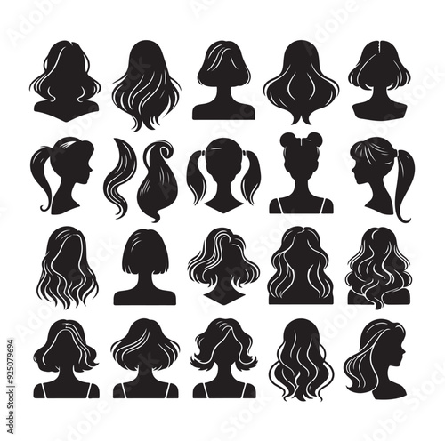 women wigs hairstyle silhouette vector illustration