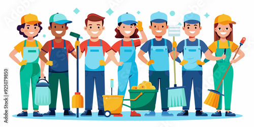 Set of cleaning service employees and equipment and tools for cleaning premises. Cleaning order
