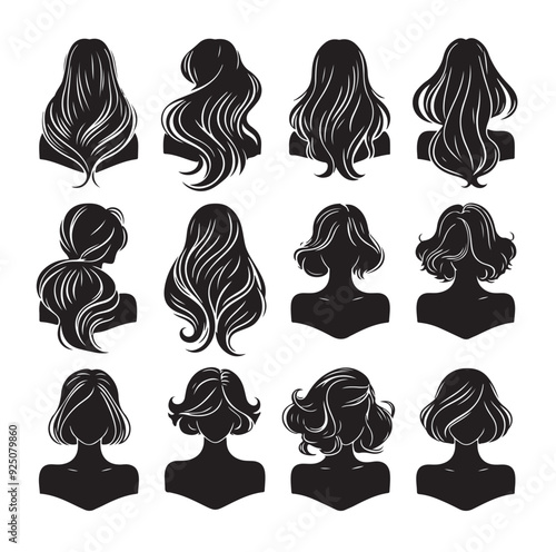 women wigs hairstyle silhouette vector illustration