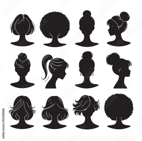 women wigs hairstyle silhouette vector illustration